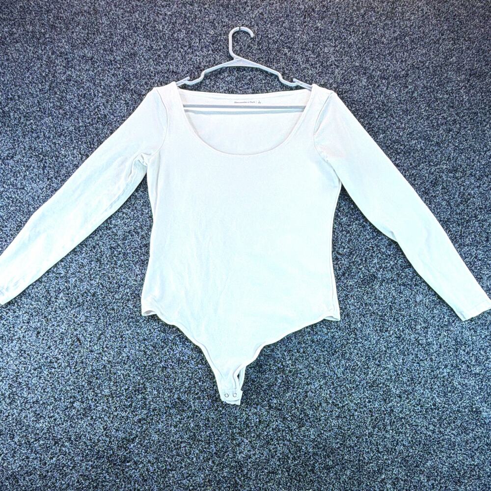 Abercrombie & Fitch Women's White One-Piece Bodysuit L Solid Snap Scoop